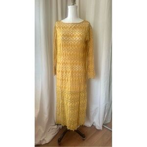 Zara Boho Yellow Lace pattern Crochet Sheer Midi Dress